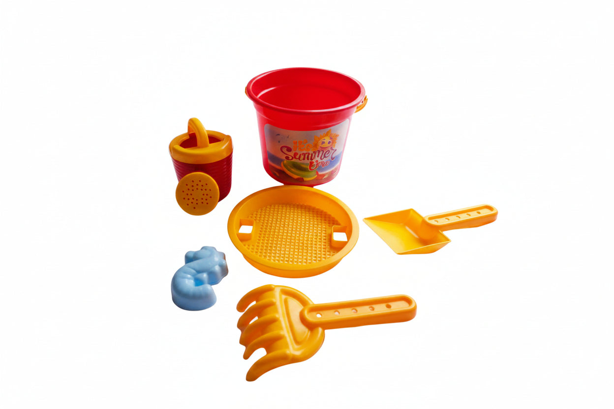 Sandspielzeug Set 6-teilig im Eimer – 3 Farben wählbar