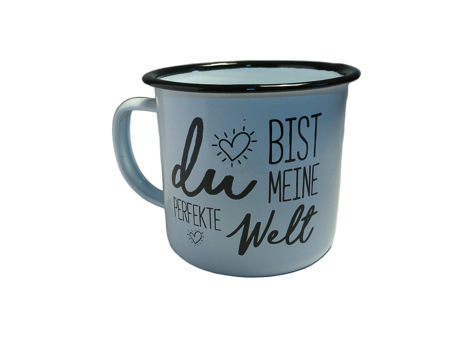 RETRO-Emaille Kaffeebecher 350 ml, schwarz/weiß mit Spruch "du BIST MEINE..."