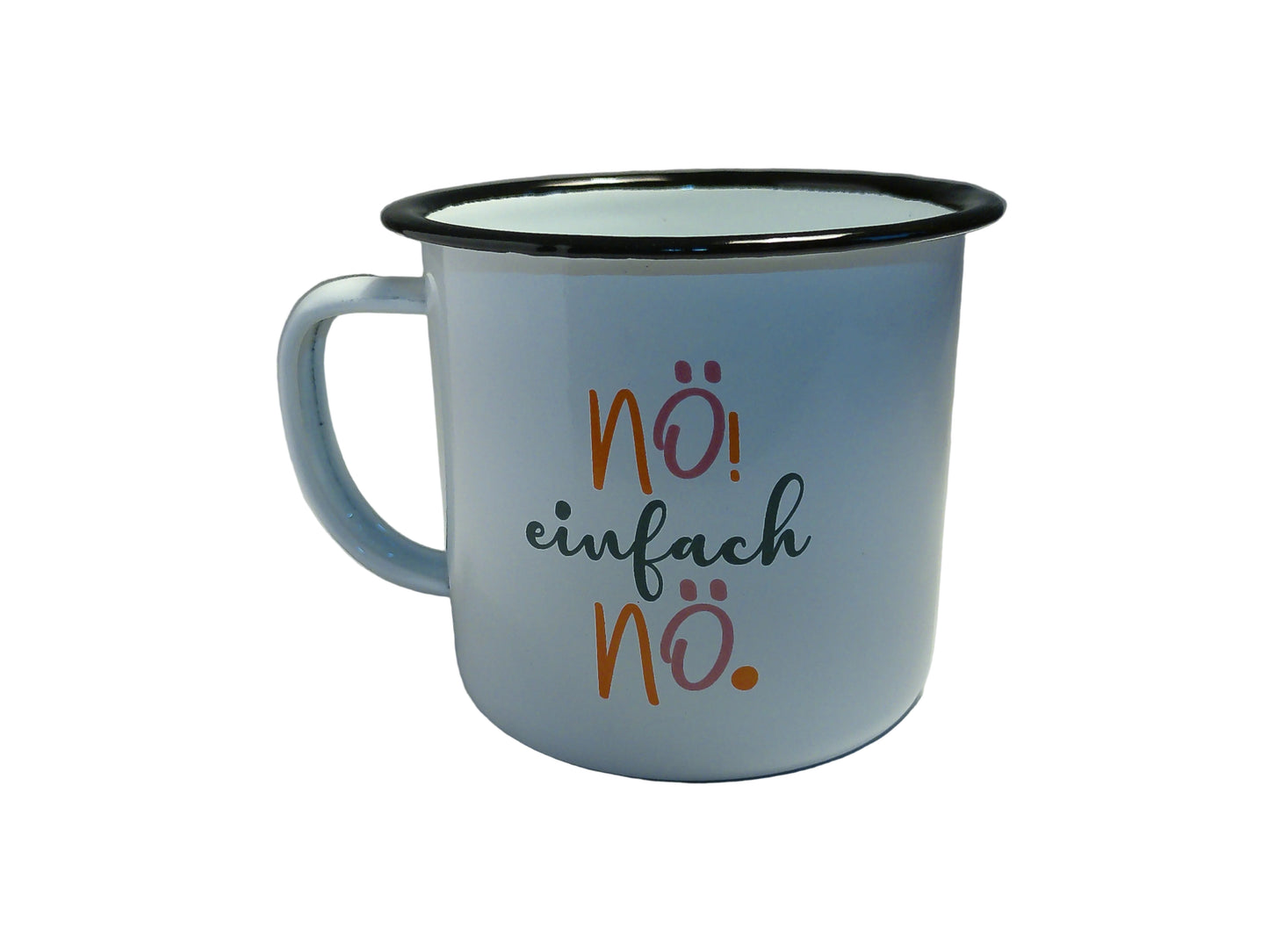 RETRO-Emaille Kaffeebecher 350 ml, bunt mit Spruch "NÖ! einfach NÖ."
