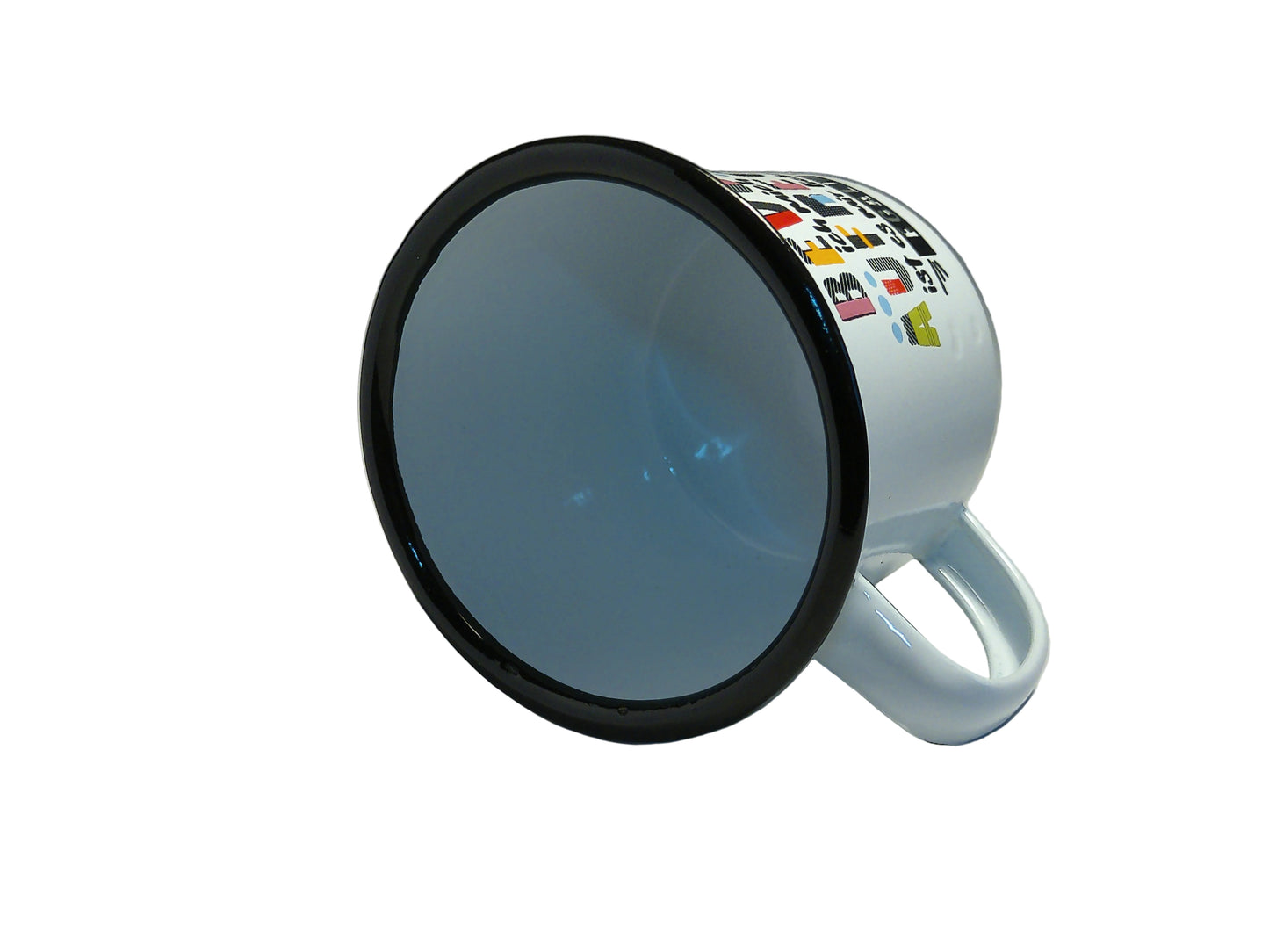 RETRO-Emaille Kaffeebecher 350 ml, bunt mit Spruch "Bevor ich mich AUFREGE..."