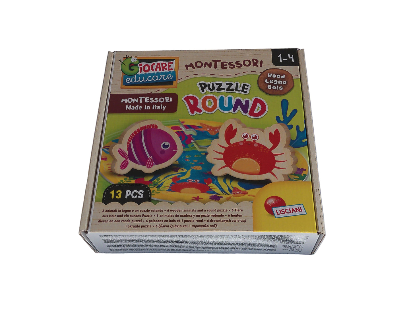 Lisciani Montessori Holzpuzzle – Puzzle-Round Meerestiere, 13 Teile (1–4 Jahre)