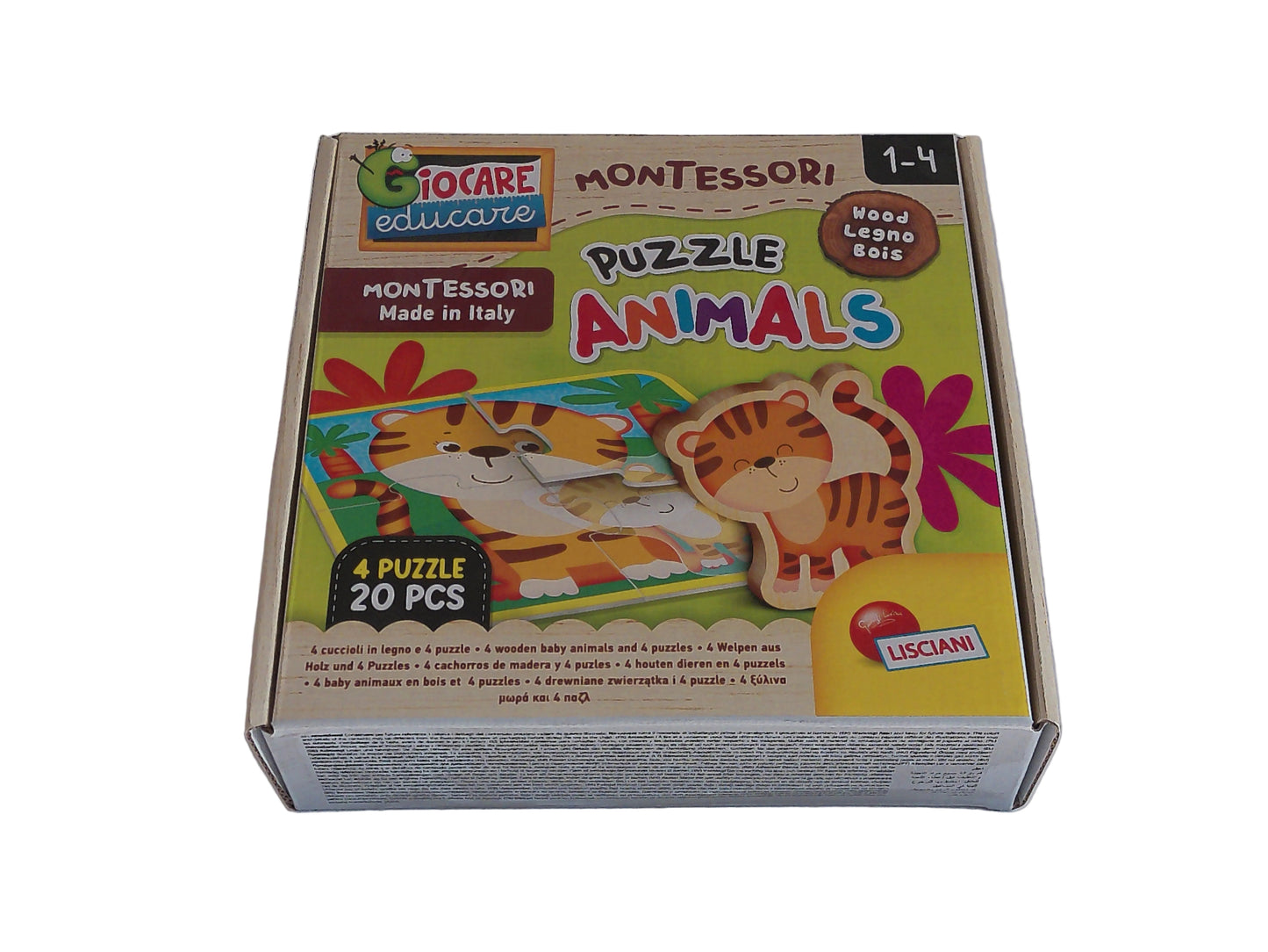 Lisciani Montessori Holzpuzzle – Puzzle-Animals, 4 x 5 Teile (1–4 Jahre)