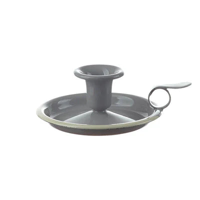 Münder Email Kerzenhalter emailliert 14,5 cm x 13,0 cm x 6 cm, Farbe grau mit weißem Rand