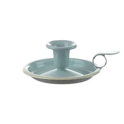 Münder Email Kerzenhalter emailliert 14,5 cm x 13,0 cm x 6 cm, Farbe hellblau mit weißem Rand