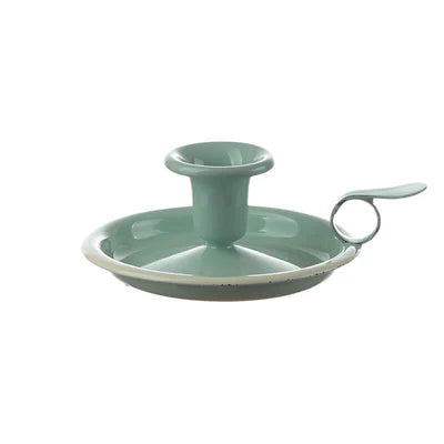 Münder Email Kerzenhalter emailliert 14,5 cm x 13,0 cm x 6 cm, Farbe mint mit weißem Rand