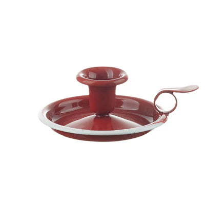 Münder Email Kerzenhalter emailliert 14,5 cm x 13,0 cm x 6 cm, Farbe rot mit weißem Rand