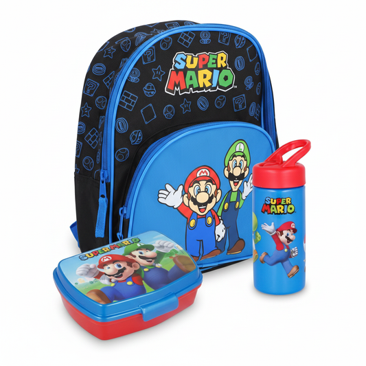 Kindergarten-Set Super Mario – Rucksack, Brotdose & Trinkflasche als Bundle