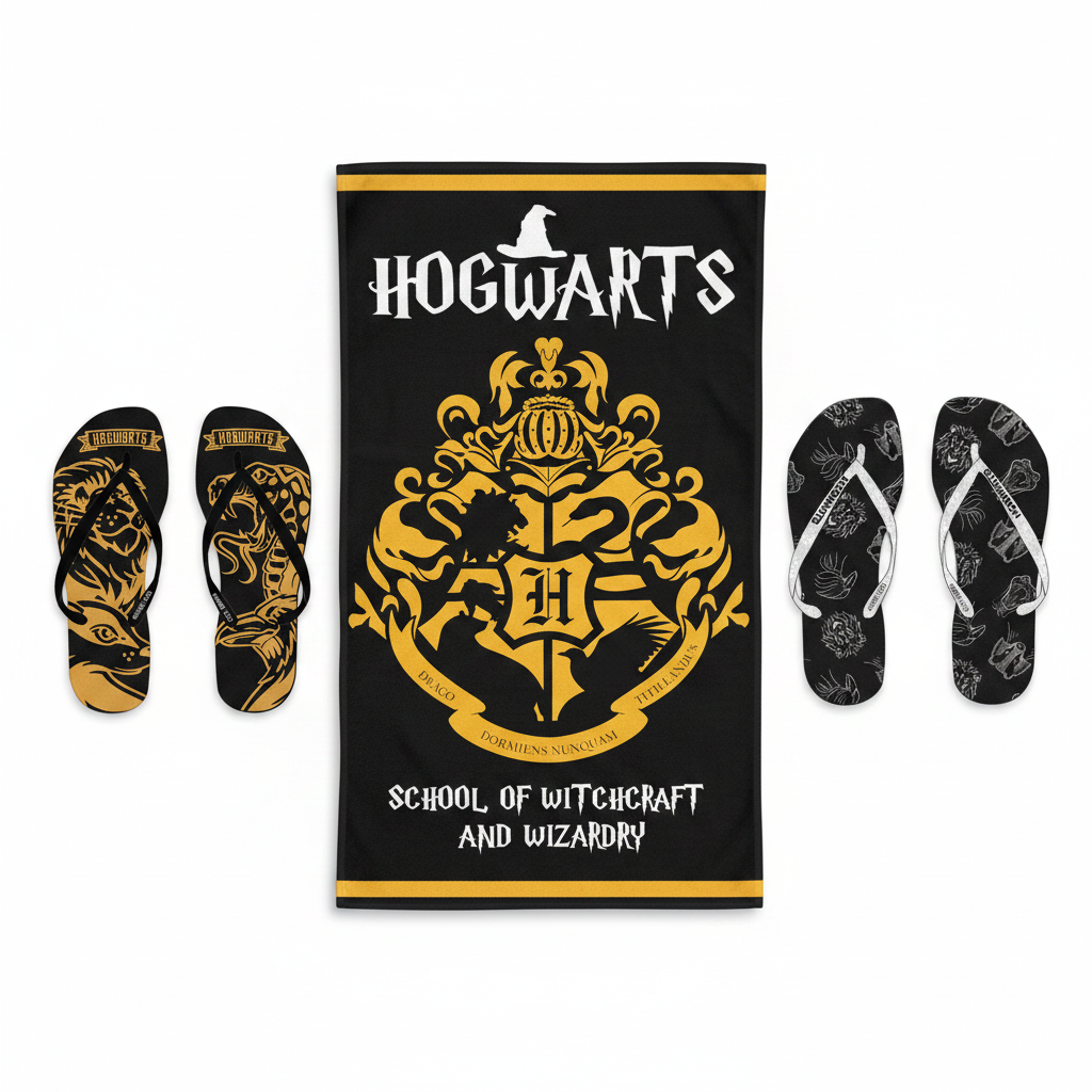 Harry Potter Komplett-Set – Flip Flops Damen & Herren und Badetuch