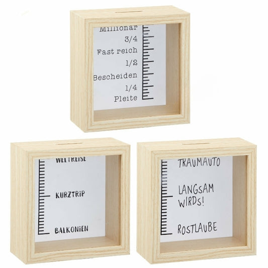 Spardosen 3er Set Cepewa – Traumauto, Weltreise & Millionär, 14,5 × 14,5 × 6,5 cm
